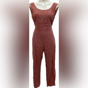 LINENFOX EVELYN LINEN TIE WAIST SCOOP NECK SLEEVELESS BOHO OPEN BACK JUMPSUIT